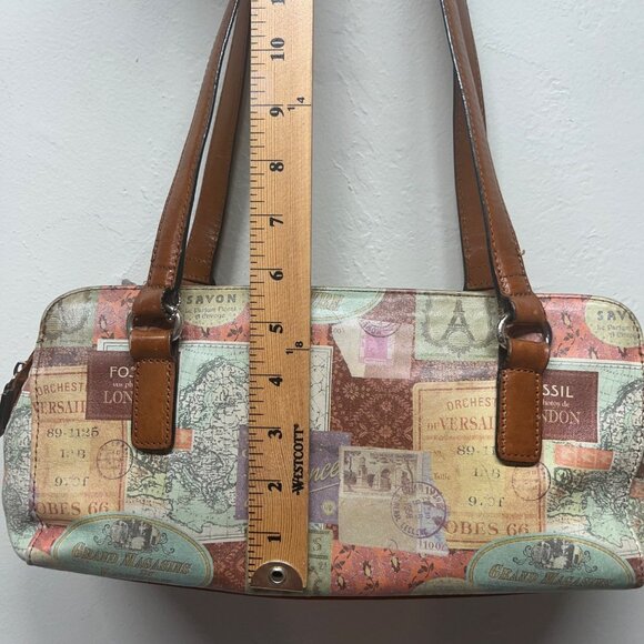 Vintage Fossil Leather Purse Bag Shoulder Travel Map Postcard Paris 1954 - Picture 13 of 16